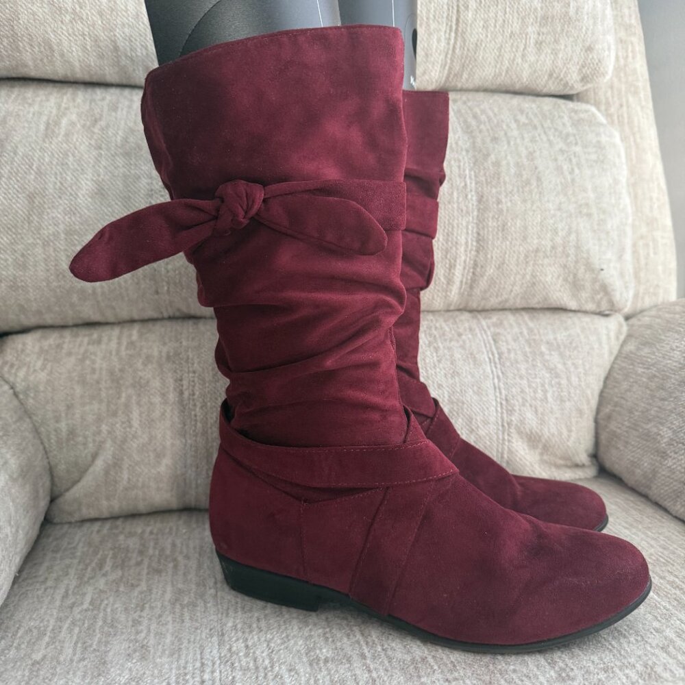 Comfortview "Heather" Dark Red Wide Calf Faux Suede Slouch Shaft Boots SZ 10WW